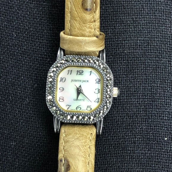 JUDITH JACK Swiss Movement MOP Face Marcasite Bezel Alligator Band Watch NWOT - Picture 16 of 17